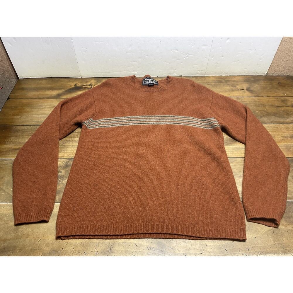 VTG Abercrombie and Fitch Sweater Mens XL Lambswool Orange Pullover